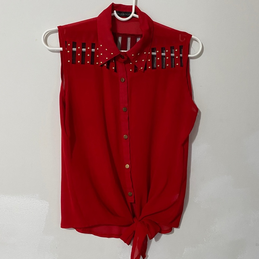 Button up shirt with a tie up front